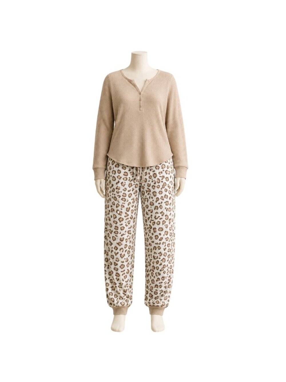 Serra Leopard Print Pajama Set Size M Waffle Knit Top Jogger Lounge Sleepwear